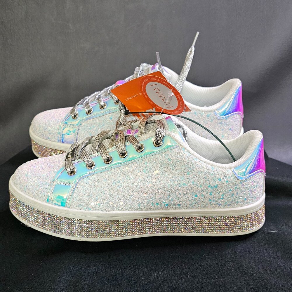 LUCKY STEP Women's Platform Glitter Sneakers | Sparkly Bling Shiny Dressy. sz 8